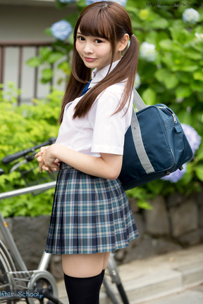 Cutie student Atomi Shuri in uniform pulling her panties down
