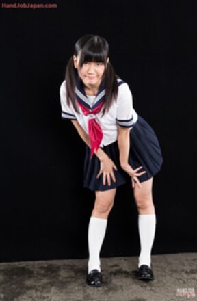 Kogal Mamiya Tsukushi in uniform on her knees giving handjob and facial