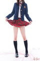 Yuka shirayuki lifting hem of plaid skirt wearing socks