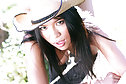 Samei Poo reveals pert breasts and shaved pussy in stetson