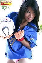 Wearing italy football shirt holding football