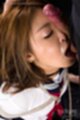 Hidaka ayano on her knees cock pressed to her face wearing uniform bondage chain