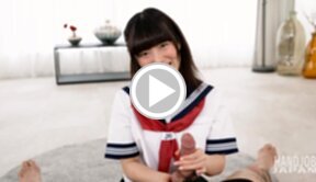 Kogal Suzumiya Aika in uniform on her knees giving handjob
